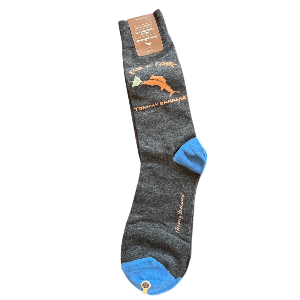 NEW Tommy Bahama Mens Fin & Tonic Crew Socks Charcoal Heather Pima Cotton TBD670